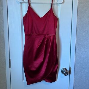 Maroon satin mini dress